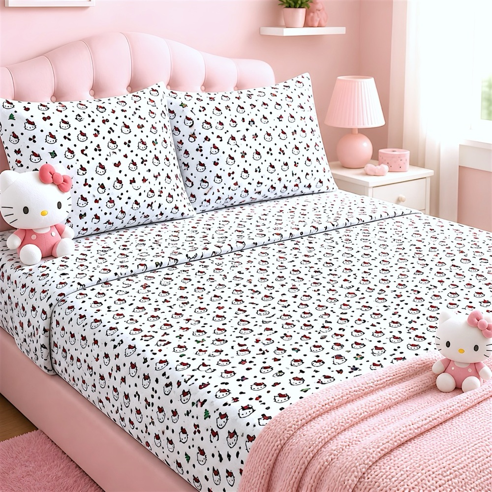 Hello Kitty and Friends Girls Christmas 100% Cotton Full Size Sheet Set